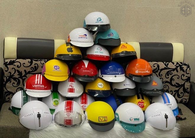 mũ bảo hiểm nửa đầu không kính in logo theo yêu cầu của các doanh nghiệp
